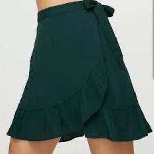 Sunday Best Green Ruffle Wrap Mini Skirt XS Aritzia HEP2-7345-49